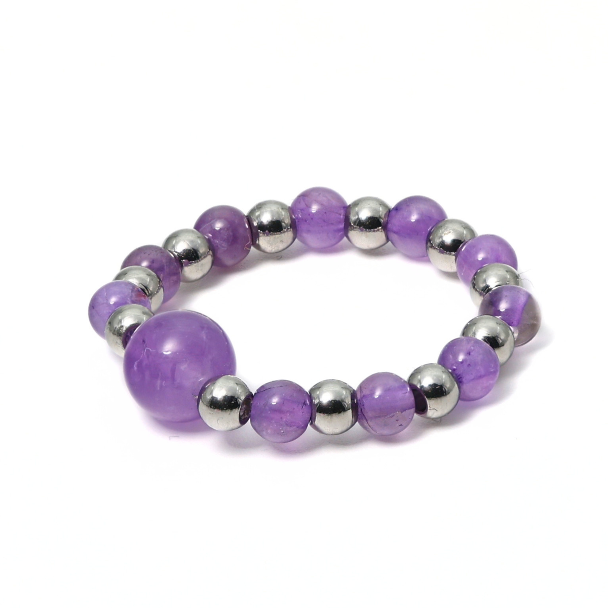 Alba Edelstein Ring – Elastischer Kugelring & Versilberter Edelstahl