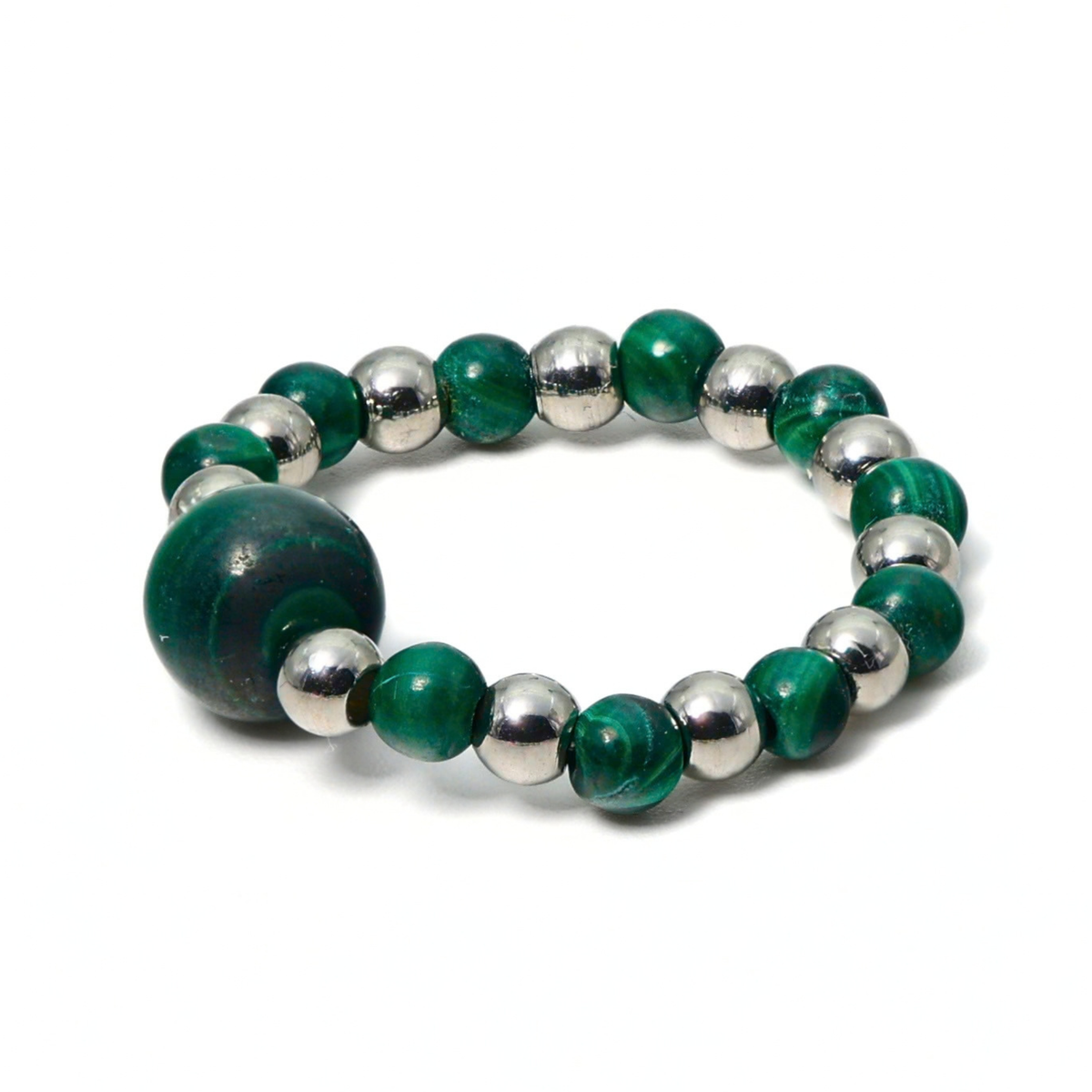 Alba Edelstein Ring – Elastischer Kugelring & Versilberter Edelstahl