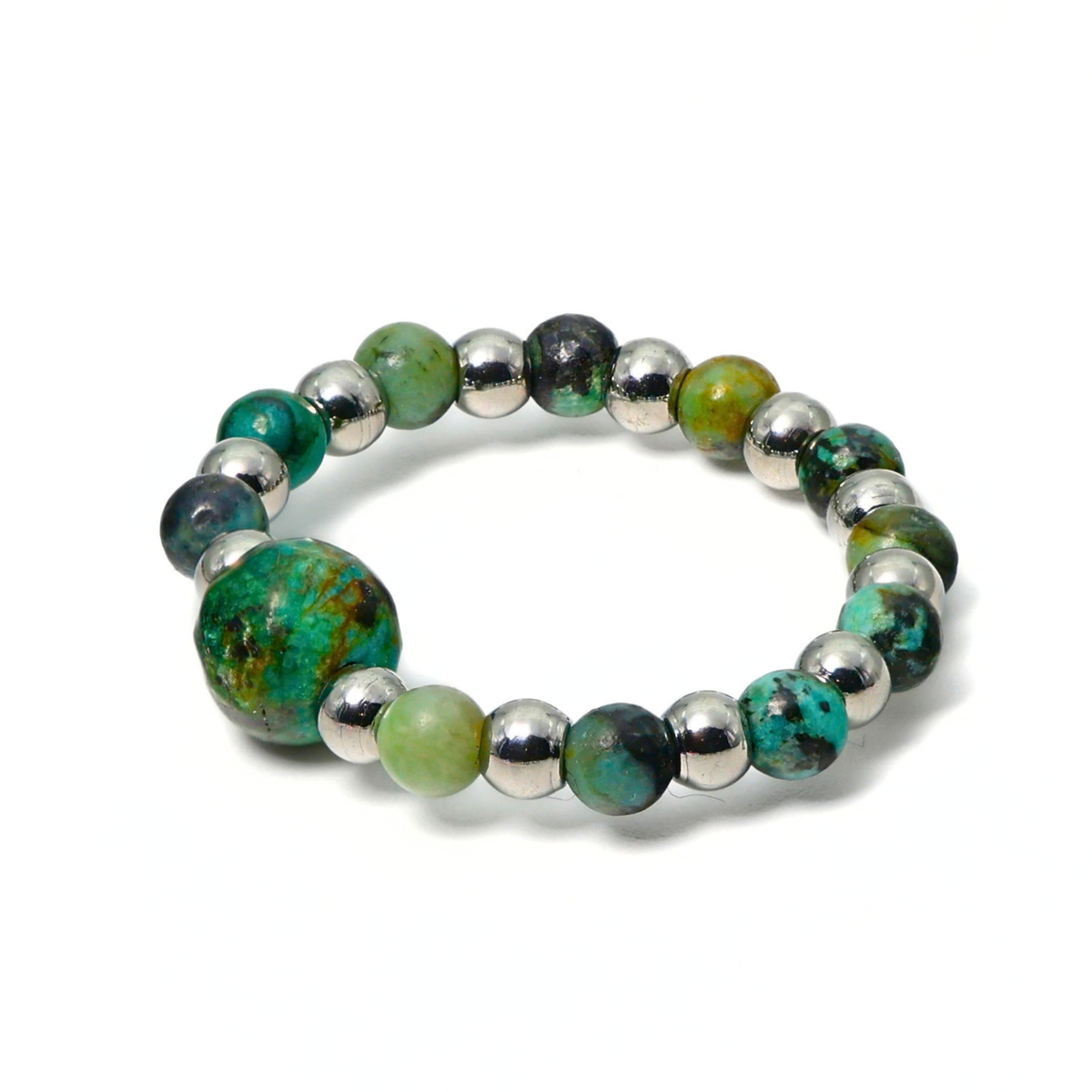 Alba Edelstein Ring – Elastischer Kugelring & Versilberter Edelstahl