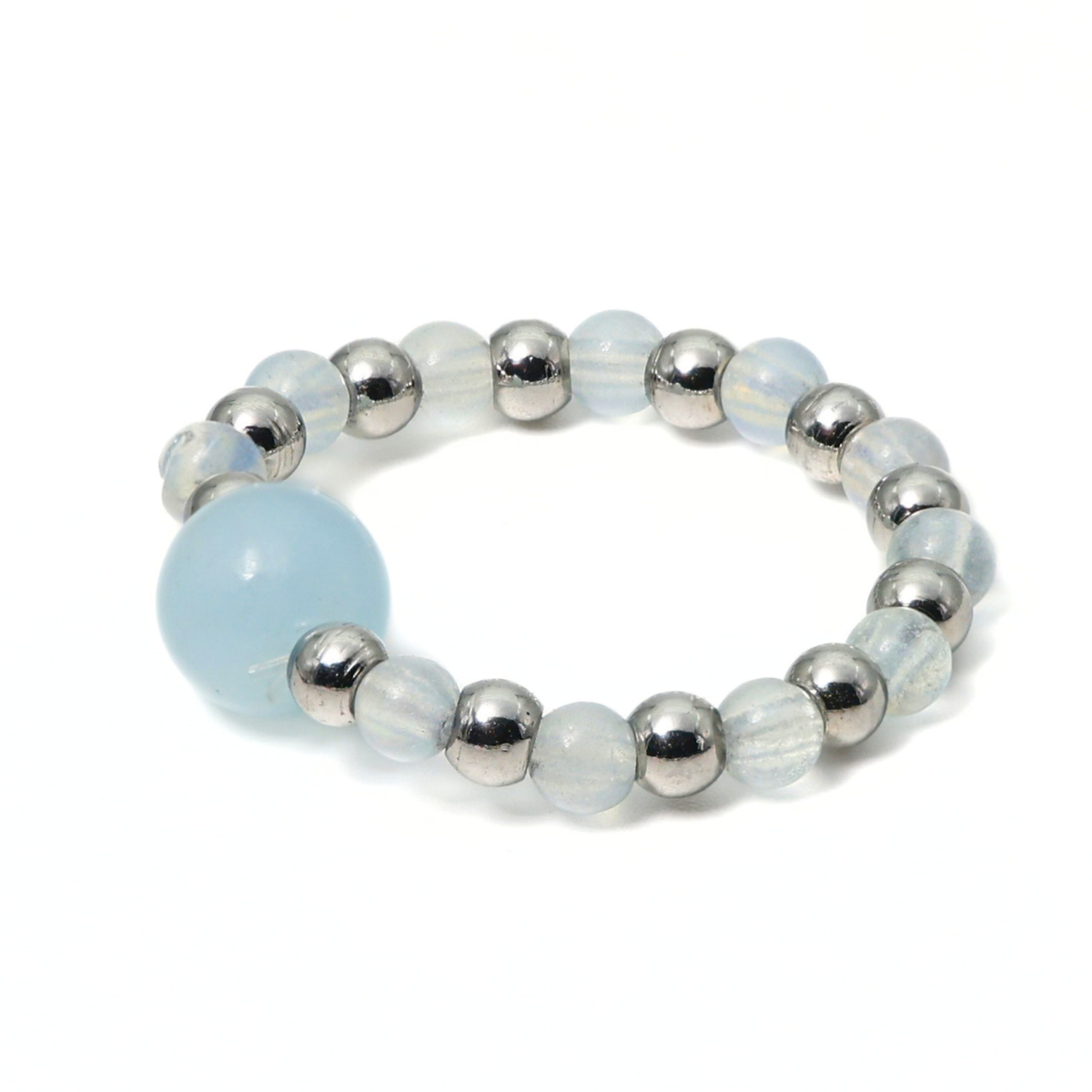 Alba Edelstein Ring – Elastischer Kugelring & Versilberter Edelstahl