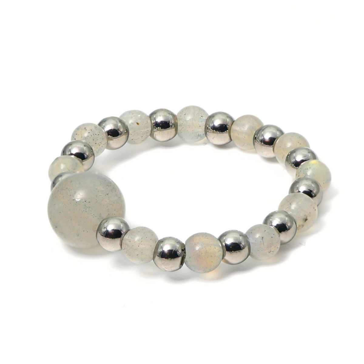 Alba Edelstein Ring – Elastischer Kugelring & Versilberter Edelstahl