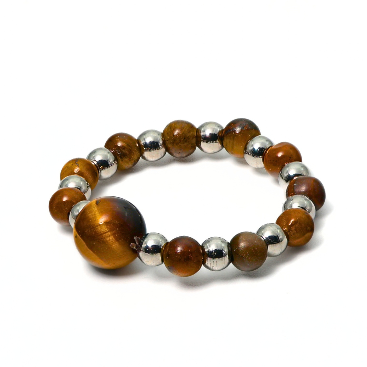 Alba Edelstein Ring – Elastischer Kugelring & Versilberter Edelstahl