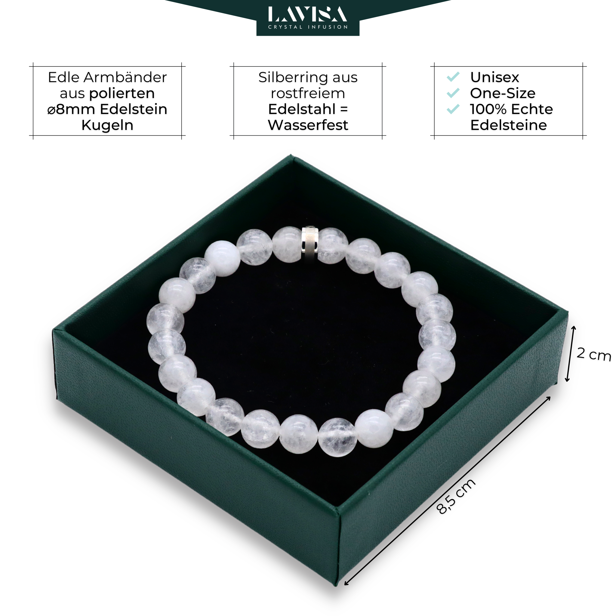 Weiße Jade Edelstein Armbänder lavisa 10 Varianten 8mm Perlen Kristallarmband