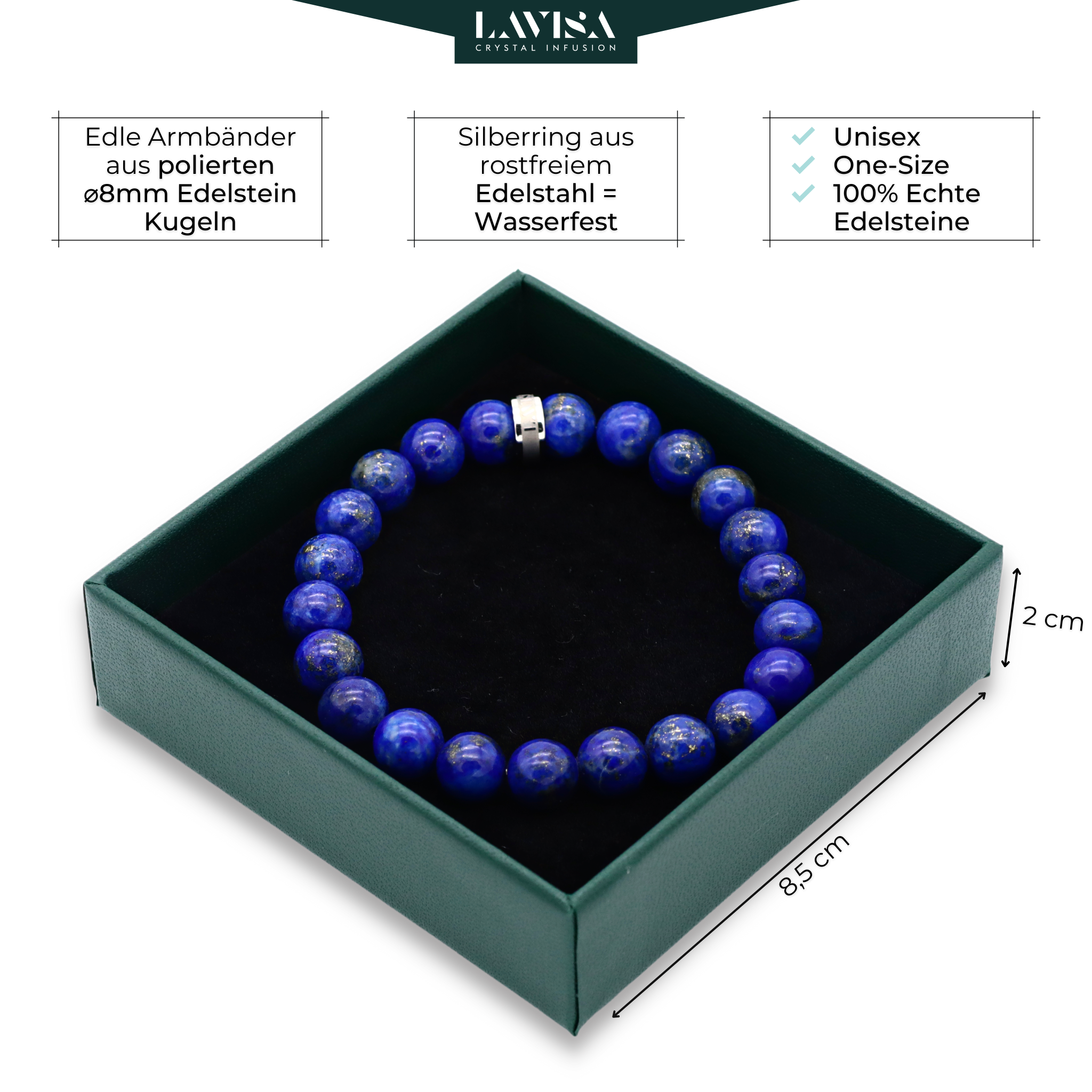 Lapislazuli Edelstein Armbänder lavisa 10 Varianten 8mm Perlen Kristallarmband