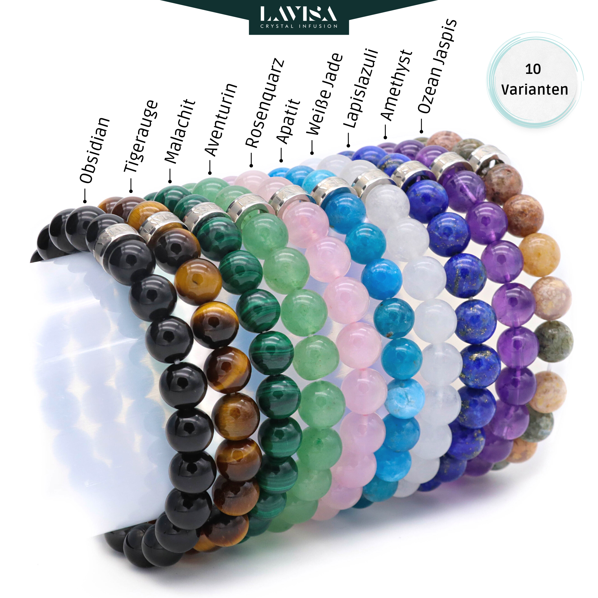  Edelstein Armbänder lavisa 10 Varianten 8mm Perlnen